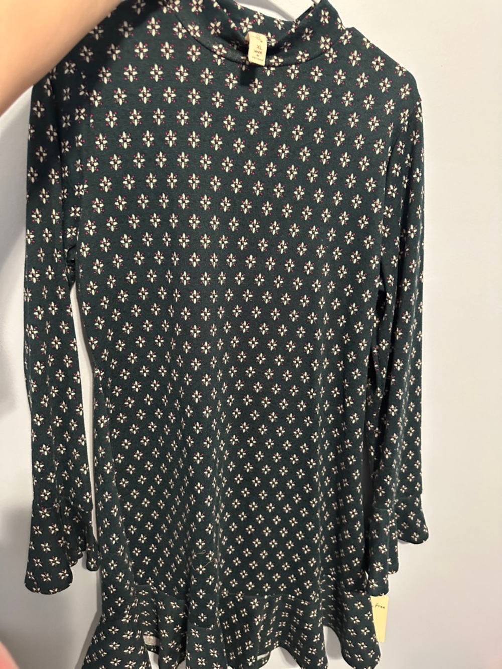 BeBop Dark Green Long Sleeve Floral Print Dress